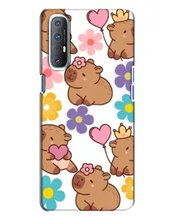 Чехол для OPPO Reno 3 с картинкой «Цветочный паттерн капибар»