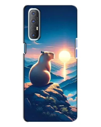 Чехол для OPPO Reno 3 с картинкой «Закат солнца с капибарой»