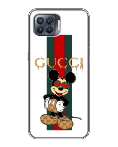 Чехол для OPPO Reno 4 Lite с картинкой «Микки Маус Gucci — полосы»