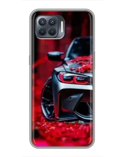 Чехол для OPPO Reno 4 Lite с картинкой «Спортивная BMW и цветы»