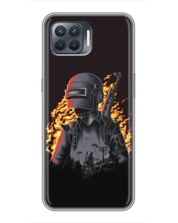 Чехол для OPPO Reno 4 Lite с картинкой «PUBG — огненный силуэт»