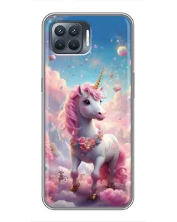 Чехол для OPPO Reno 4 Lite с картинкой «Единорог среди облаков»