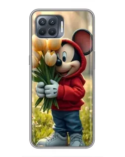 Чехол для OPPO Reno 4 Lite с картинкой «Микки с тюльпанами»