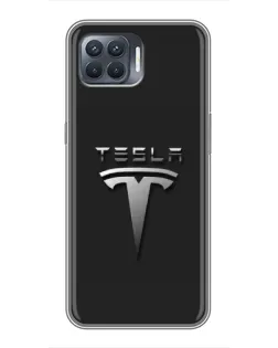 Чехол для OPPO Reno 4 Lite с картинкой «Стальной логотип Tesla»
