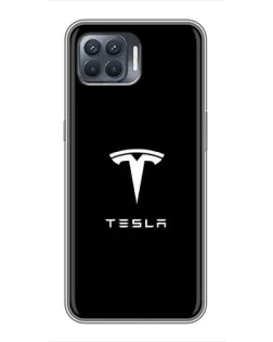 Чехол для OPPO Reno 4 Lite с картинкой «Tesla White Logo»