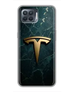 Чехол для OPPO Reno 4 Lite с картинкой «Мраморная Tesla Gold»