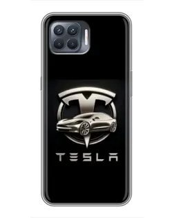 Чехол для OPPO Reno 4 Lite с картинкой «Tesla — серебристое авто»