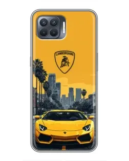 Чехол для OPPO Reno 4 Lite с картинкой «Желтый Lamborghini город»