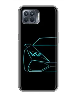 Чехол для OPPO Reno 4 Lite с картинкой «Голубой силуэт Lamborghini»