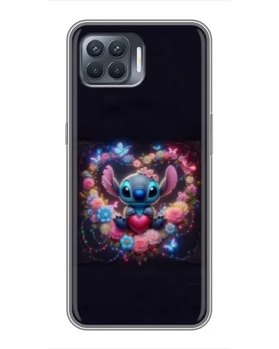 Чехол для OPPO Reno 4 Lite с картинкой «Stitch в цветах»
