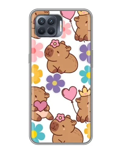 Чехол для OPPO Reno 4 Lite с картинкой «Цветочный паттерн капибар»