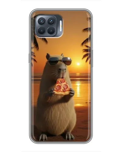 Чехол для OPPO Reno 4 Lite с картинкой «Капибара с пиццей»