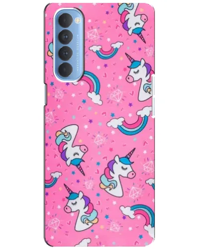 Чехол для OPPO Reno 4 Pro с картинкой «Unicorn паттерн розовый»