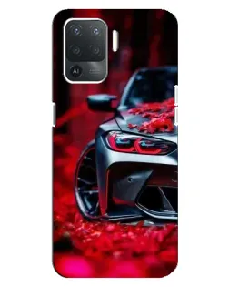 Чехол для OPPO Reno 5 Lite с картинкой «Спортивная BMW и цветы»