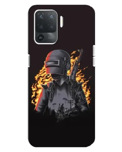 Чехол для OPPO Reno 5 Lite с картинкой «PUBG — огненный силуэт»