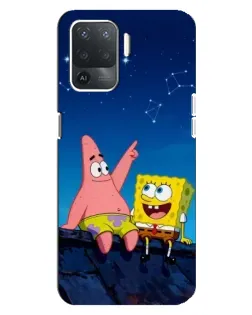 Чехол для OPPO Reno 5 Lite с картинкой «Губка Боб и Патрик ночью»