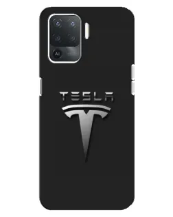 Чехол для OPPO Reno 5 Lite с картинкой «Стальной логотип Tesla»