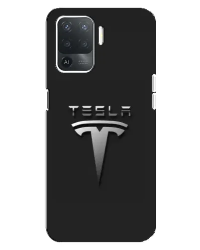 Чехол для OPPO Reno 5 Lite с картинкой «Стальной логотип Tesla»