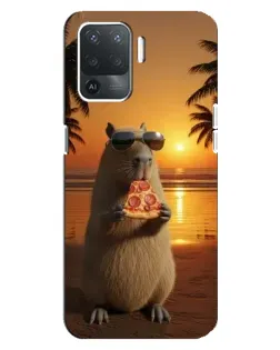 Чехол для OPPO Reno 5 Lite с картинкой «Капибара с пиццей»