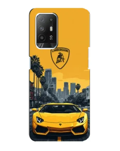 Чехол для OPPO Reno 5z с картинкой «Желтый Lamborghini город»