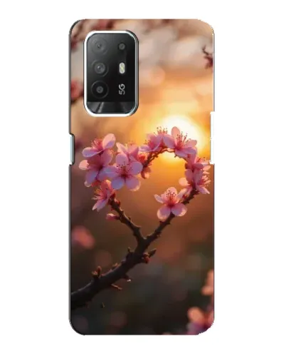 Чехол для OPPO Reno 5z с картинкой «Розовый цвет сердце на фоне заката»