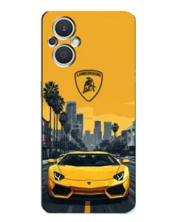 Чехол для OPPO Reno7 Lite (5G) с картинкой «Желтый Lamborghini город»