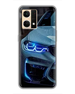 Чехол для OPPO Reno7 Pro 5G с картинкой «Взгляд BMW с синими фарами»