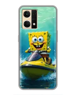 Чехол для OPPO Reno7 Pro 5G с картинкой «Спанч Боб на гидроцикле»