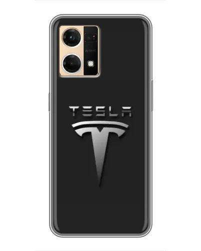 Чехол для OPPO Reno7 Pro 5G с картинкой «Стальной логотип Tesla»