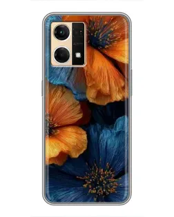 Чехол для OPPO Reno7 Pro 5G с картинкой «Яркая сине-оранжевая флора»