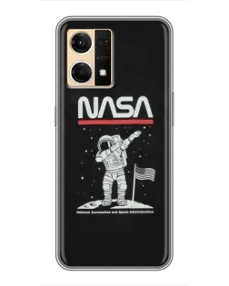 Чехол для OPPO Reno7 4G с картинкой «NASA — шагаем по Луне»