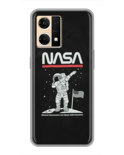 Чехол для OPPO Reno7 4G с картинкой «NASA — шагаем по Луне»