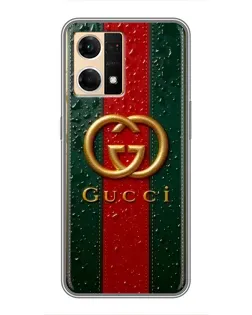 Чехол для OPPO Reno7 4G с картинкой «Gucci — фирменная полоса и золото» Чехол для OPPO Reno7 4G с картинкой «Gucci — фирменная полоса и золото»
