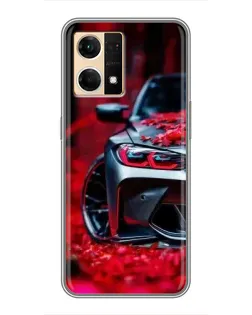 Чохол для OPPO Reno7 4G з картинкою «Спортивна BMW та квіти»