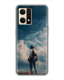 Чехол для OPPO Reno7 4G с картинкой «Герой PUBG на скале»
