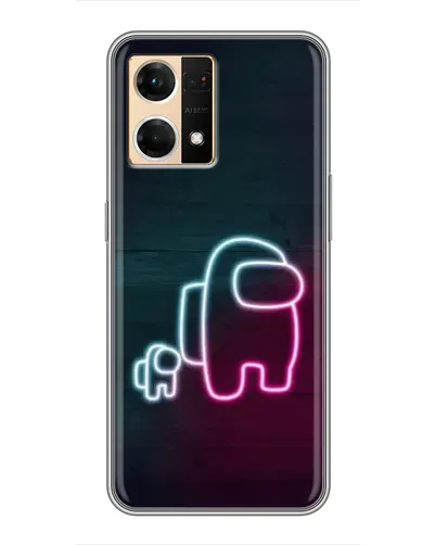 Чехол для OPPO Reno7 4G с картинкой «Among Us неон-арт»