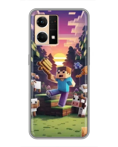 Чехол для OPPO Reno7 4G с картинкой «Стив на ферме»