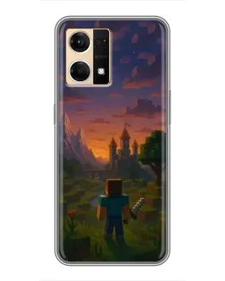 Чехол для OPPO Reno7 4G с картинкой «Стив у башни»