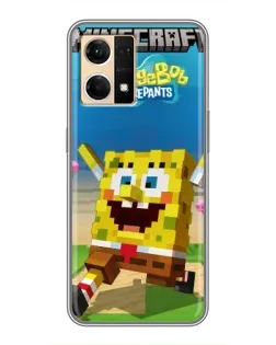 Чехол для OPPO Reno7 4G с картинкой «Губка Боб Minecraft»