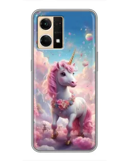 Чехол для OPPO Reno7 4G с картинкой «Единорог среди облаков»