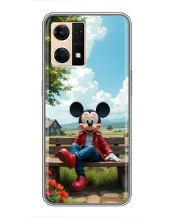 Чехол для OPPO Reno7 4G с картинкой «Микки на скамейке»