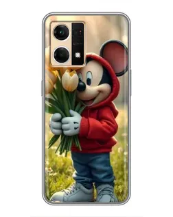 Чехол для OPPO Reno7 4G с картинкой «Микки с тюльпанами»