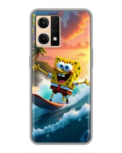 Чехол для OPPO Reno7 4G с картинкой «Губка Боб серфингист»