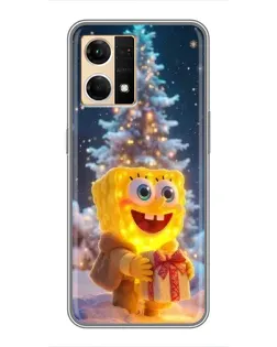 Чехол для OPPO Reno7 4G с картинкой «Рождественский Спанч Боб»