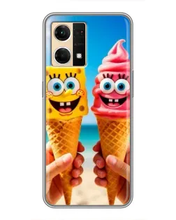 Чехол для OPPO Reno7 4G с картинкой «Спанч Боб мороженое»