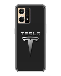 Чохол для OPPO Reno7 4G з картинкою «Сталевий логотип Tesla»