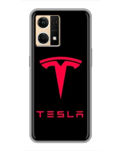 Чехол для OPPO Reno7 4G с картинкой «Tesla Red Logo»