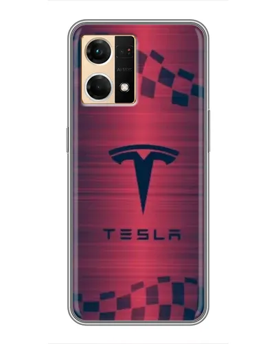 Чехол для OPPO Reno7 4G с картинкой «Тесла красный карбон»