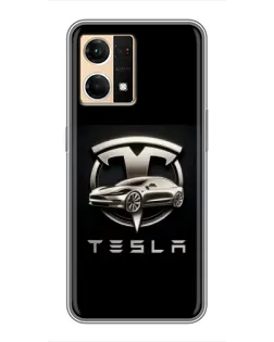 Чохол для OPPO Reno7 4G з картинкою «Tesla — срібне авто»