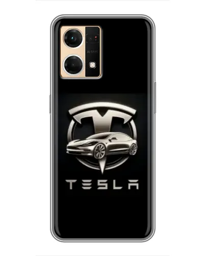 Чехол для OPPO Reno7 4G с картинкой «Tesla — серебристое авто»